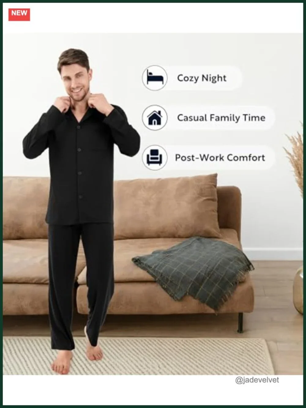 Ultra-Soft Pajamas Set Notched Collar Long Sleeve Top & Bottoms with Pockets